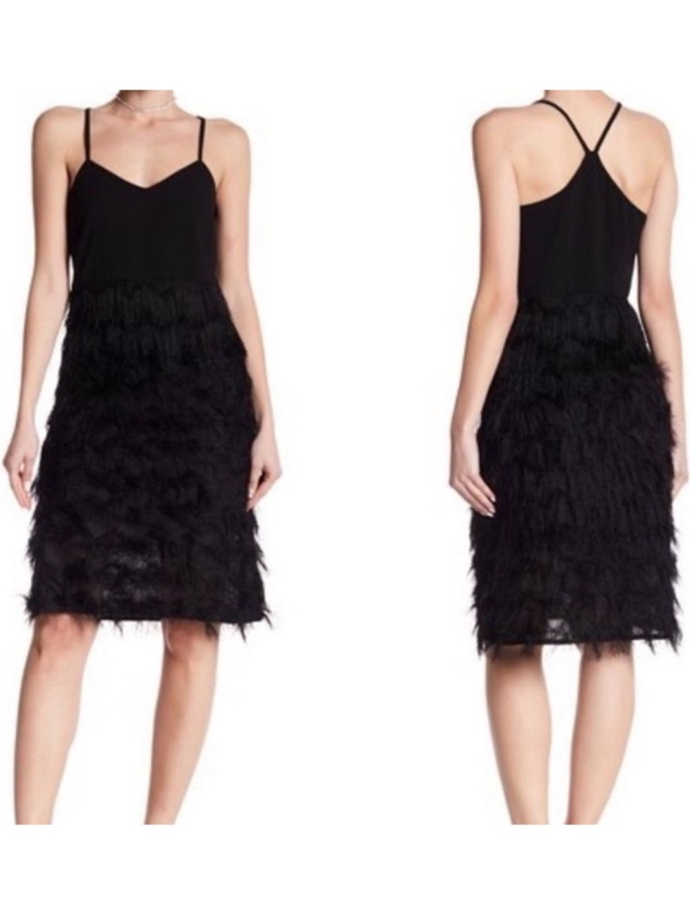 Free Generation Los Angeles Black Shaggy Fringe Dress Sleeveless Size S New